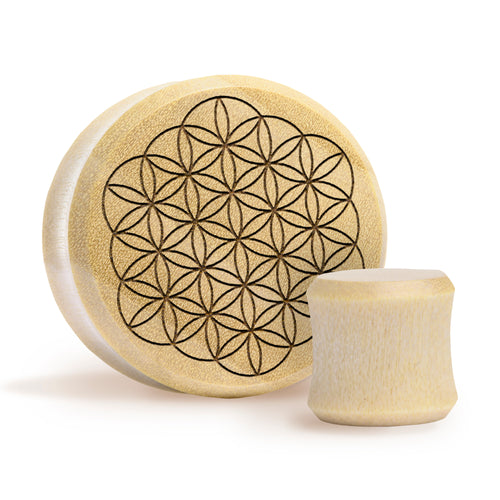 Flower Of Life Plug / Gauge - Crocodile Wood | Flat Faced Double Flare