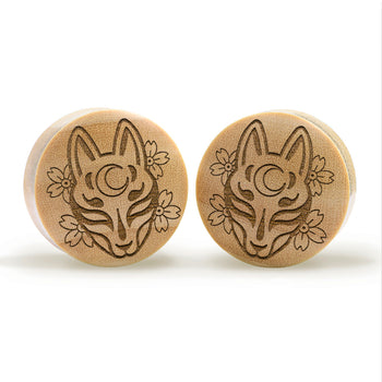 Kitsune Fox Mask Plug / Gauge - Krokodilholz | Konvexe Doppelaufgeweitet