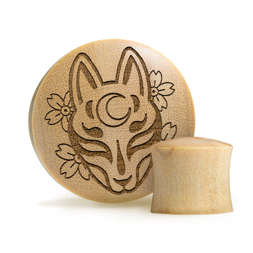 Kitsune Fox Mask Plug / Gauge - Krokodilholz | Konvexe Doppelaufgeweitet