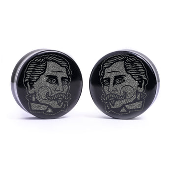 Gent Tattoo Plug / Gauge - Schwarzes Glas | Doppelaufgeweitet mit flachem Gesicht