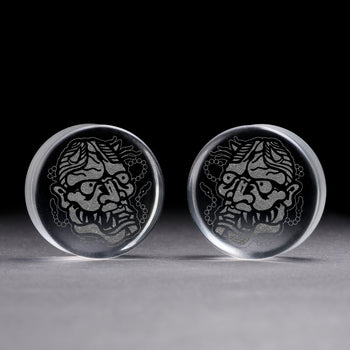 Happy Face Plug / gauge - klares Glas | Doppelaufgeweitet mit flachem Gesicht