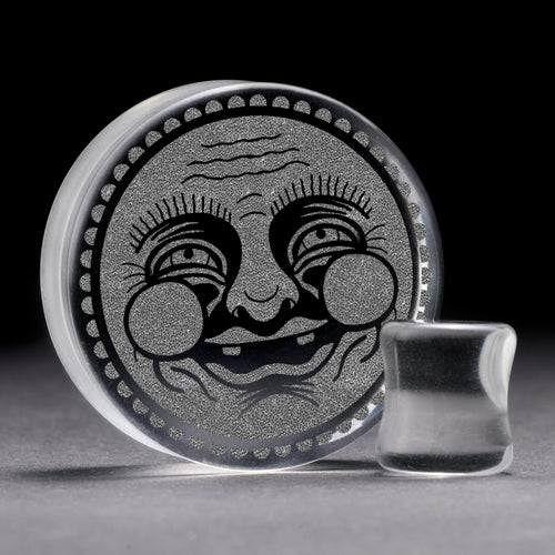 Happy Face Plug / gauge - klares Glas | Doppelaufgeweitet mit flachem Gesicht