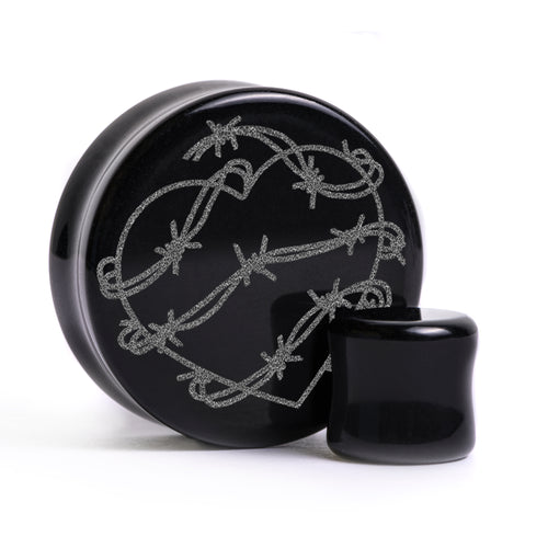 Barbed Wire Heart Plug / Gauge - Black Glass | Flat Faced Double Flare