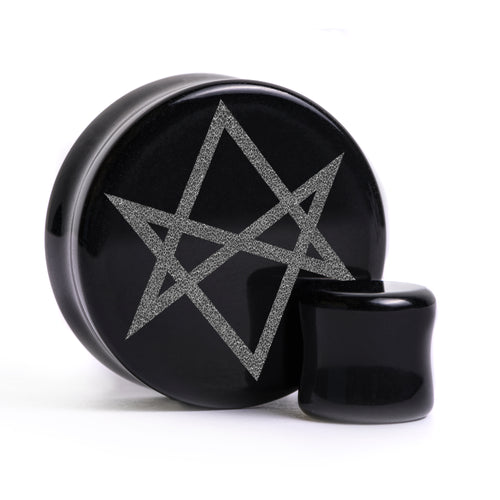 Hexagram Plug / Gauge - Black Glass | Flat Faced Double Flare