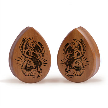 Jackalope Plug / Gauge - Teardrop Saba Wood | Flat Faced Double Flare