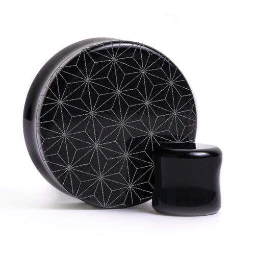 Japanese Hemp Plug / Gauge - Black Glass | Flat Faced Double Flare