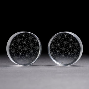 Linienmandala Zierstattoo Plug / gauge - klares Glas | Doppelaufgeweitet mit flachem Gesicht