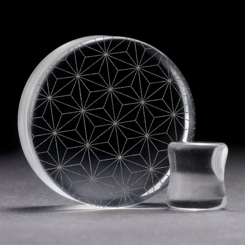 Japanischer Hanfplug / gauge - klares Glas | Doppelaufgeweitet mit flachem Gesicht