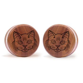 Kitty Cat Plug / Gauge - Saba Wood | Doppelaufgeweitet mit flachem Gesicht