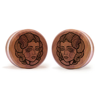 Lady Tattoo Plug / Gauge - Saba Wood | Doppelaufgeweitet mit flachem Gesicht