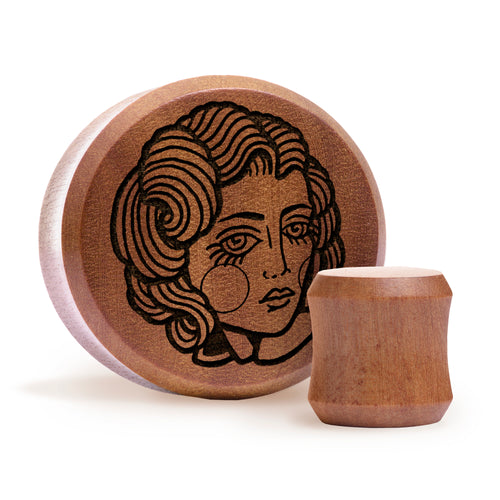 Lady Tattoo Plug / Gauge - Saba Wood | Doppelaufgeweitet mit flachem Gesicht