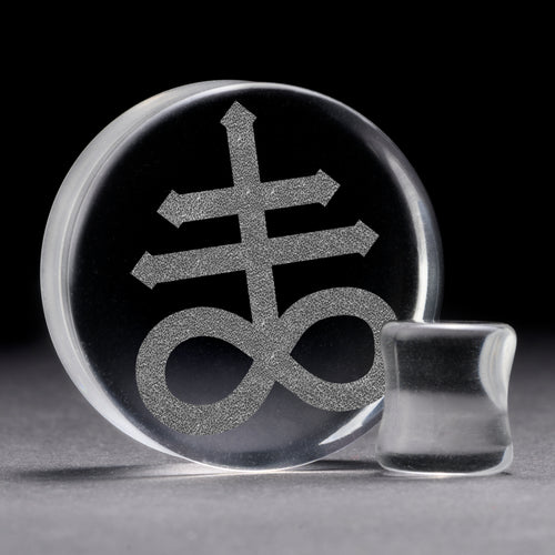 Leviathan Cross Plug / Gauge - Clear Glass | Flat Faced Double Flare