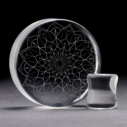 Mandala Plug / Gauge - Clear Glass | Doppelaufgeweitet mit flachem Gesicht
