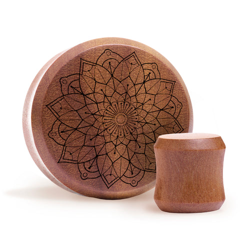 Mandala Plug / Gauge - Saba Wood | Doppelaufgeweitet mit flachem Gesicht