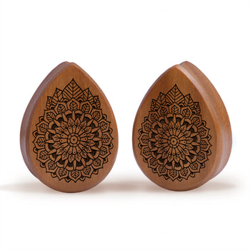 Mandala Plug / Gauge - Teardrop Saba Wood | Doppelaufgeweitet mit flachem Gesicht