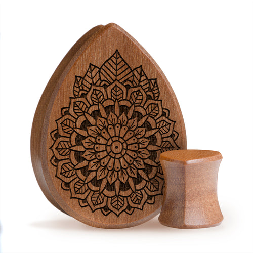 Mandala Plug / Gauge - Teardrop Saba Wood | Doppelaufgeweitet mit flachem Gesicht