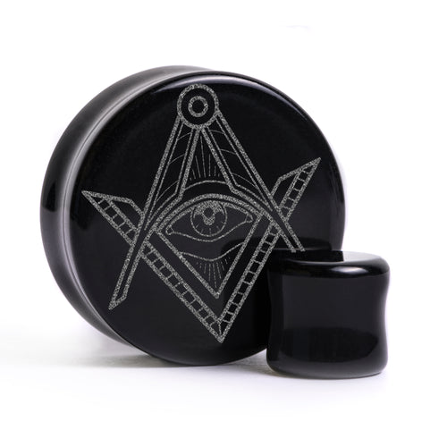 Illuminati Plug / Gauge - Schwarzes Glas | Doppelaufgeweitet mit flachem Gesicht