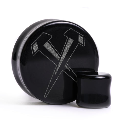 Nails Plug / Gauge - Black Glass | Flat Faced Double Flare