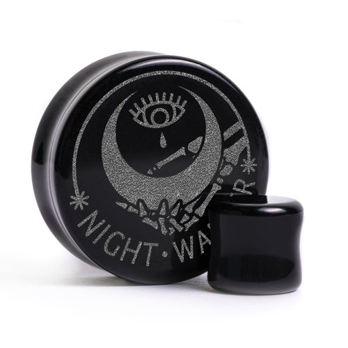 Night Walker Moon Plug / gauge - Schwarzes Glas | Doppelaufgeweitet mit flachem Gesicht