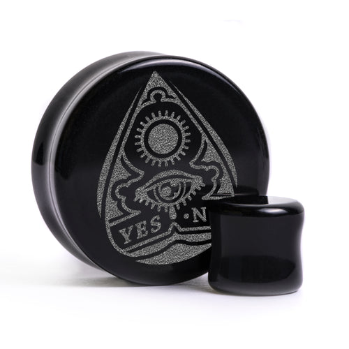 Ouija Planchette Plug / Gauge - Black Glass | Flat Faced Double Flare