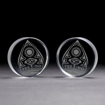 Ouija Planchette Plug / Gauge - Teardrop Clear Glass | Flat Faced Double Flare