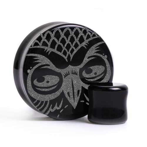 Owl Plug / Gauge - Black Glass | Flat Faced Double Flare