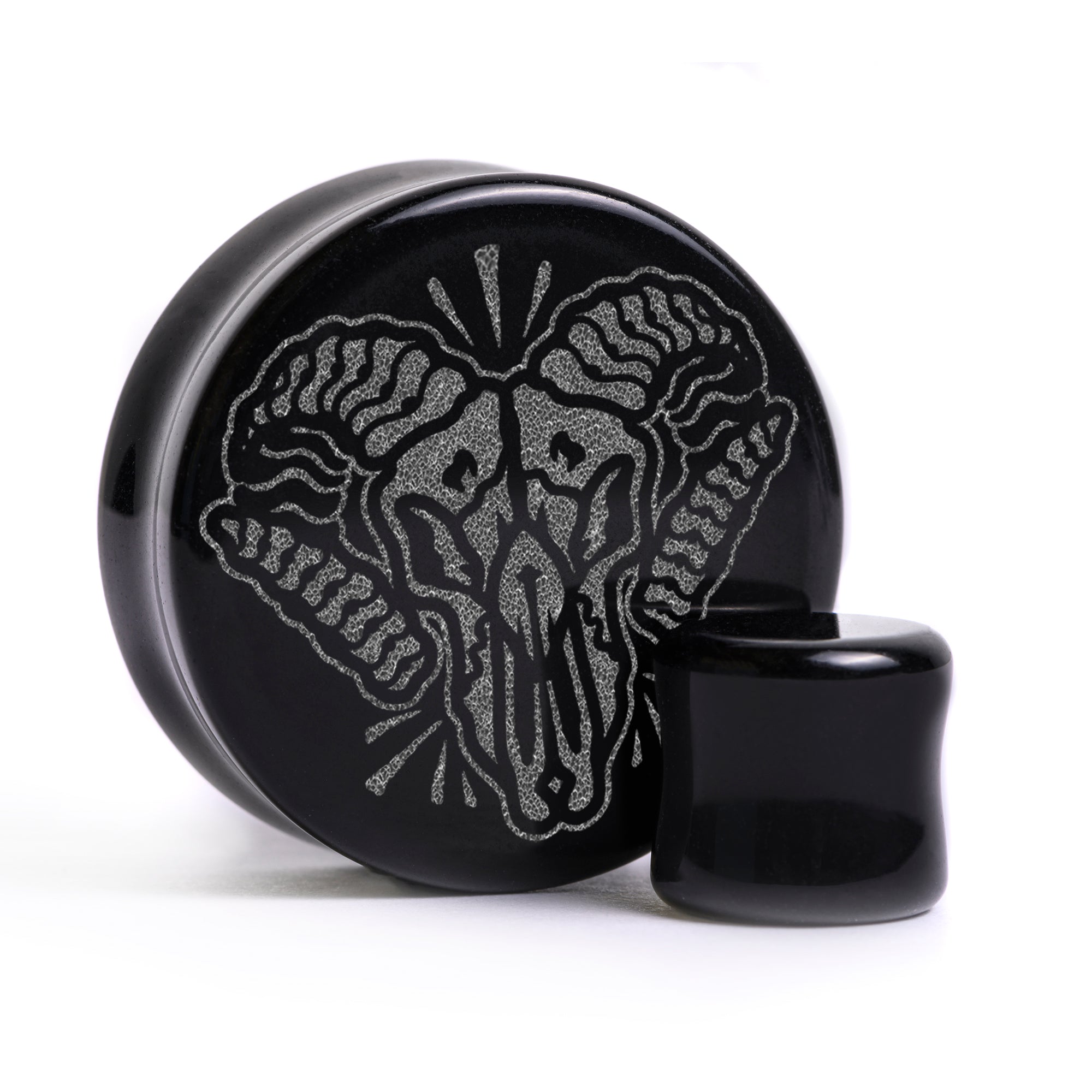 Ram Skull Plug Gauge Black Glass Flat Faced Double Flare