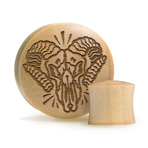 Ram Skull Plug / Gauge - Crocodile Wood | Convex Double Flare