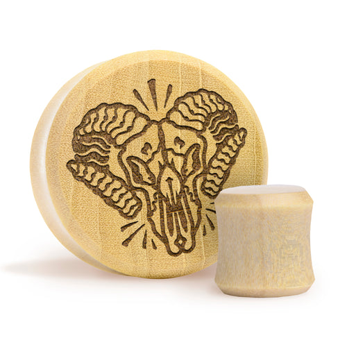 Ram Skull Plug / Gauge - Crocodile Wood | Flat Faced Double Flare