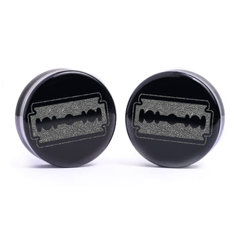 Rasierklinge Plug / gauge - Schwarzes Glas | Doppelaufgeweitet mit flachem Gesicht