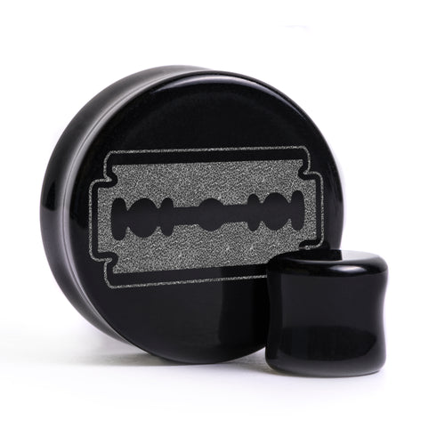 Rasierklinge Plug / gauge - Schwarzes Glas | Doppelaufgeweitet mit flachem Gesicht