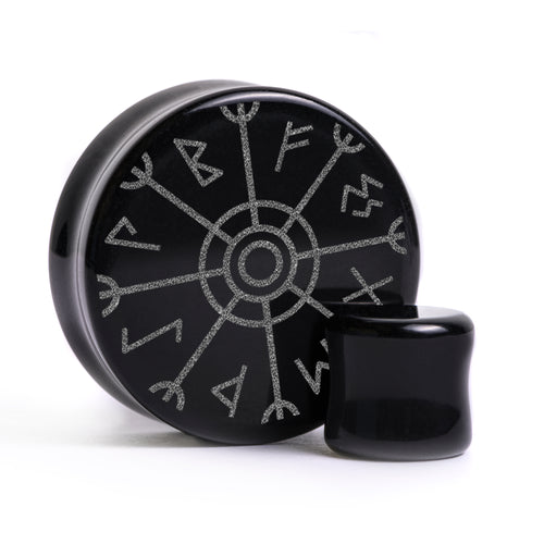 Runic Plug / Gauge - Black Glass | Flat Faced Double Flare