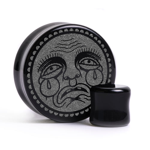 Trauriges Gesichtssteck / gauge - Schwarzes Glas | Doppelaufgeweitet mit flachem Gesicht