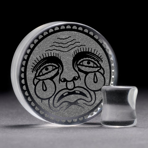 Traurige Gesichtsplug / gauge - klares Glas | Doppelaufgeweitet mit flachem Gesicht