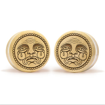 Sad Face Plug / Gauge - Crocodile Wood | Flat Faced Double Flare