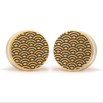 Seigaiha Pattern Plug / Gauge - Crocodile Wood | Flat Faced Double Flare