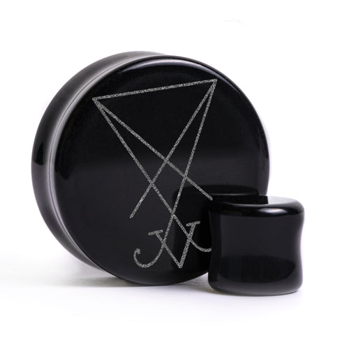 Sigil Plug / Gauge - Black Glass | Flat Faced Double Flare