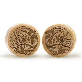 Snake Skull Plug / Gauge - Crocodile Wood | Convex Double Flare