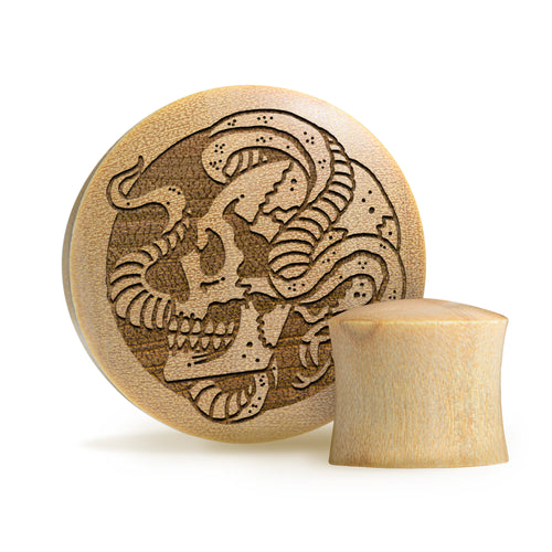 Snake Skull Plug / Gauge - Crocodile Wood | Convex Double Flare