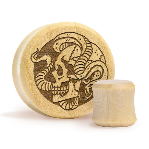 Snake Skull Plug / Gauge - Crocodile Wood | Flat Faced Double Flare