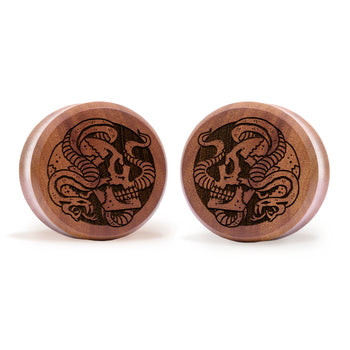 Schlangenschädel Plug / gauge - Saba Wood | Doppelaufgeweitet mit flachem Gesicht