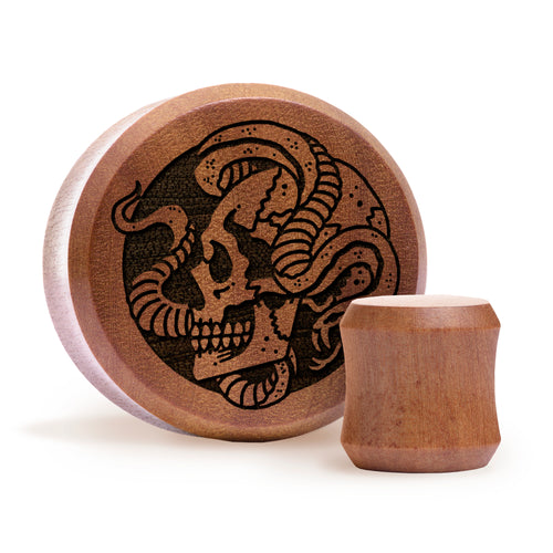 Schlangenschädel Plug / gauge - Saba Wood | Doppelaufgeweitet mit flachem Gesicht