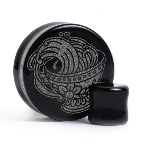 Teetasse Plug / gauge - Schwarzes Glas | Doppelaufgeweitet mit flachem Gesicht