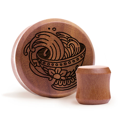 Teacup Plug / Gauge - Saba Wood | Flat Faced Double Flare