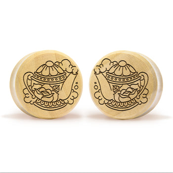 Teekannenplug / gauge - Krokodilholz | Doppelaufgeweitet mit flachem Gesicht