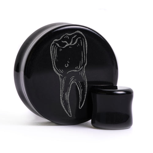Tooth Plug / Gauge - Black Glass | Flat Faced Double Flare