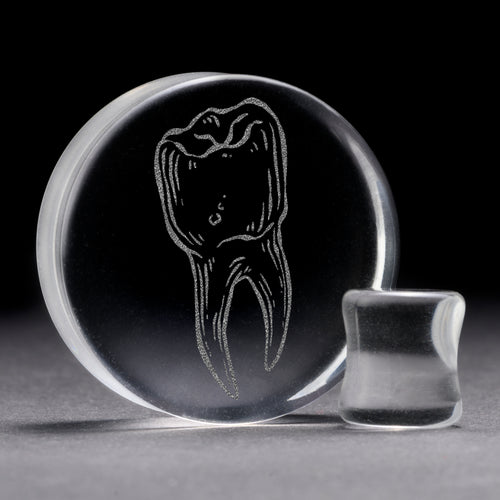 Tooth Plug / Gauge - Clear Glass | Flat Faced Double Flare