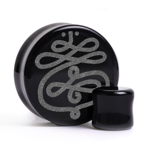 Unalome Plug / gauge - Schwarzes Glas | Doppelaufgeweitet mit flachem Gesicht