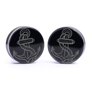 Union Anchor Plug / Gauge - Black Glass | Flat Faced Double Flare