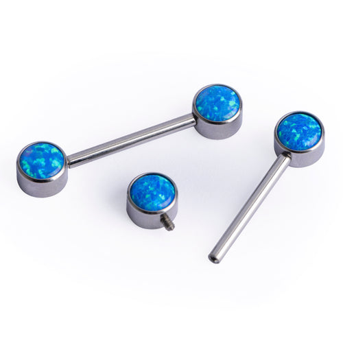 Titanium Blue Opal Internally Threaded Nipple Bar 1.6mm Gauge in Silver